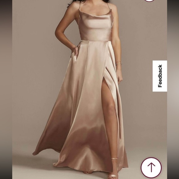 NWT Charmeuse Cowl Bridesmaid Dress with Lace-Up Back- Sand, 6 - Picture 4 of 5